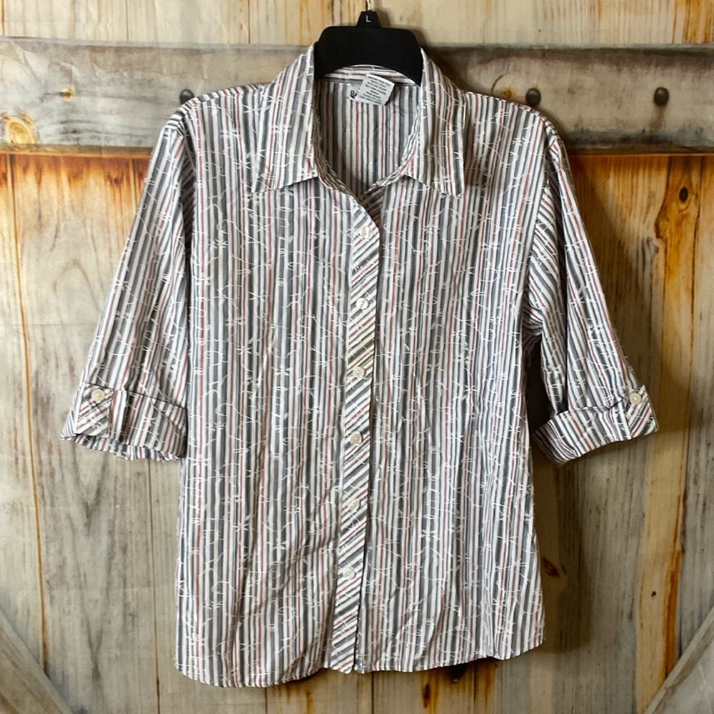 BonWorth Tab Sleeve Striped Button Down Shirt - Picture 3 of 6